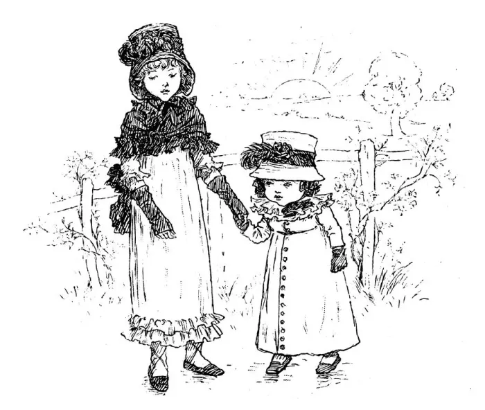 Framed Print : Antique children spelling book illustrations: Holding hands