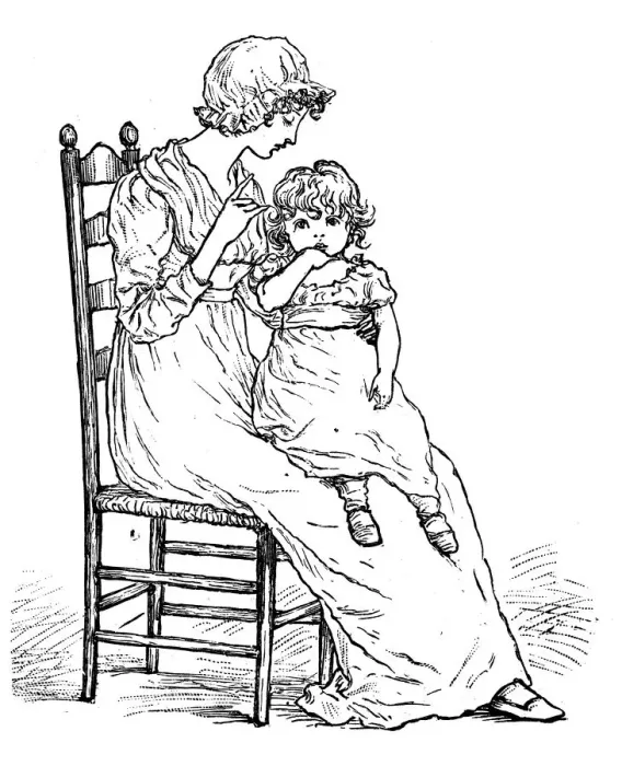 Framed Print : Antique children spelling book illustrations: Mother and daughter Framed Print : Antique children spelling book illustrations: Mother and daughter