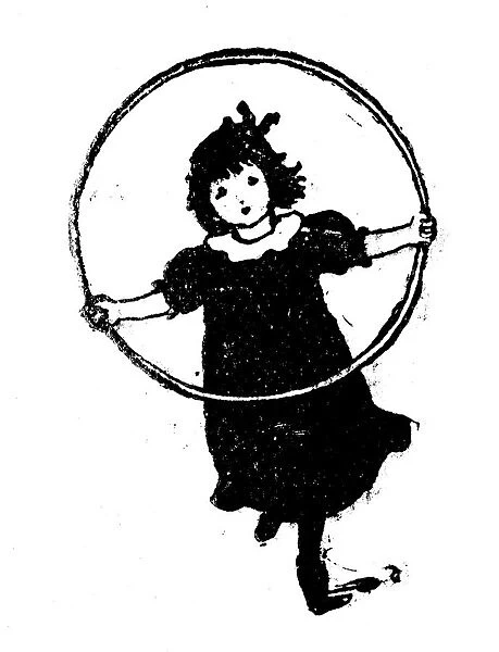 Antique childrens book comic illustration: little girl with ring