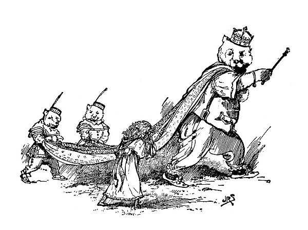 Antique childrens book comic illustration: king bear
