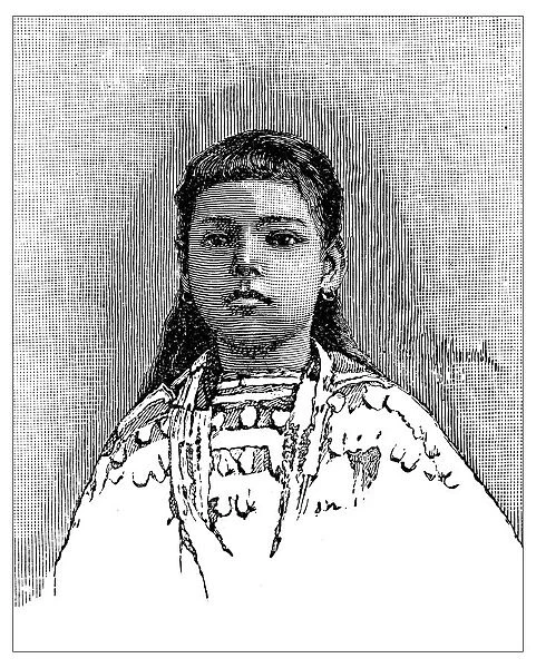 Antique childrens book comic illustration: native american girl