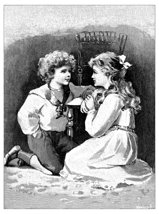 Framed Print : Antique childrens book comic illustration: boy and girl Framed Print : Antique childrens book comic illustration: boy and girl