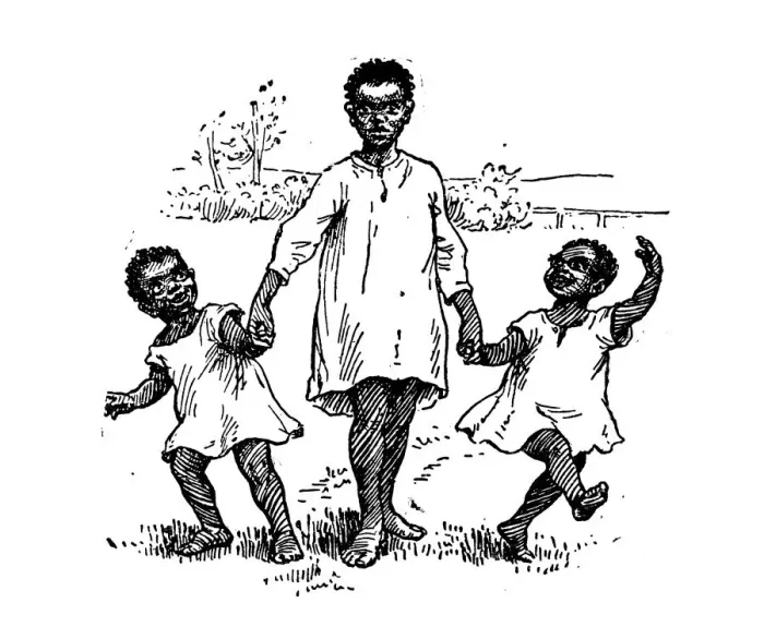 Framed Print : Antique childrens book comic illustration: children and father Framed Print : Antique childrens book comic illustration: children and father