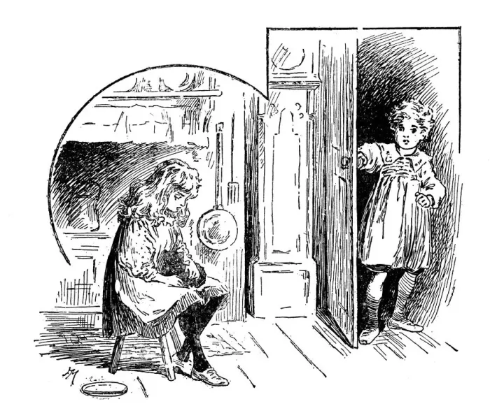 Framed Print : Antique childrens book comic illustration: children indoor Framed Print : Antique childrens book comic illustration: children indoor