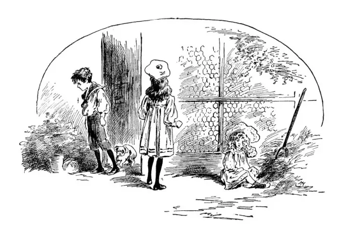 Framed Print : Antique childrens book comic illustration: children outdoor Framed Print : Antique childrens book comic illustration: children outdoor