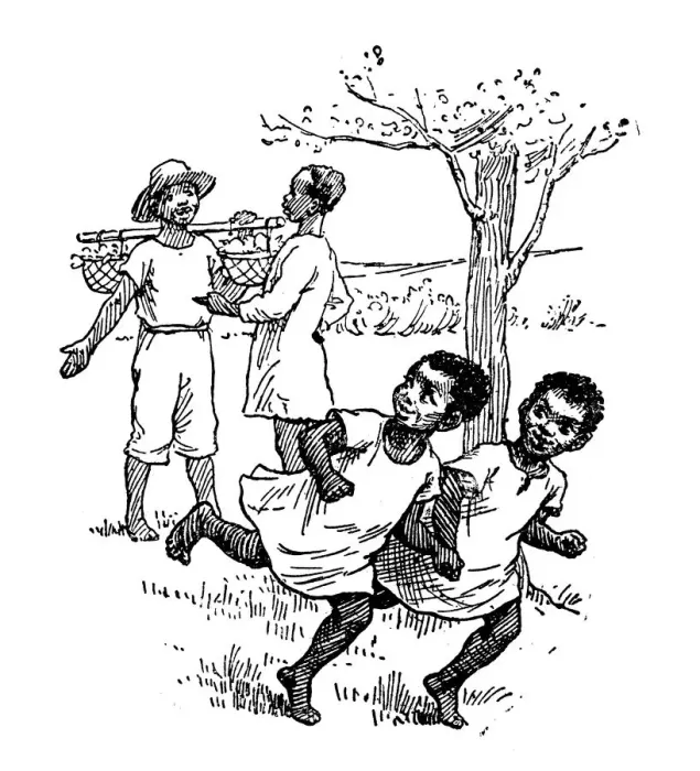 Framed Print : Antique childrens book comic illustration: children running from father Framed Print : Antique childrens book comic illustration: children running from father