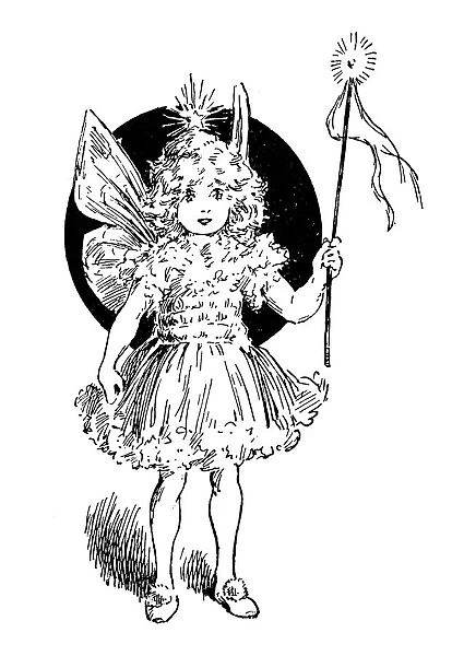Antique childrens book comic illustration: fairy