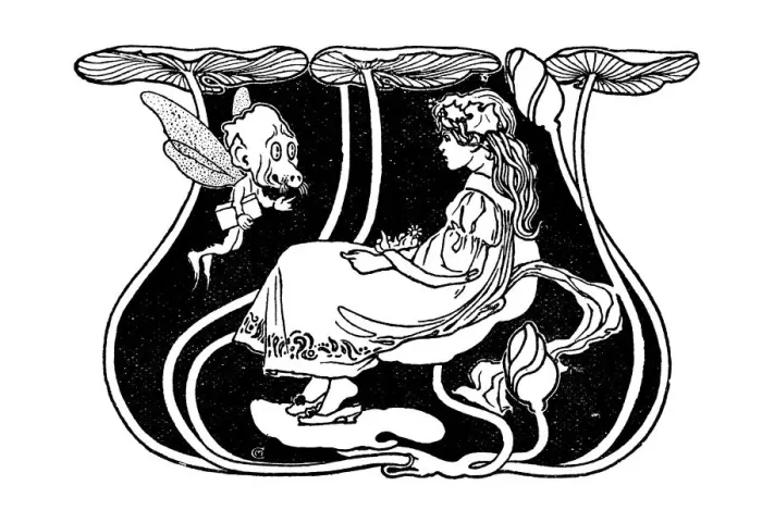 Framed Print : Antique childrens book comic illustration: goblin and girl fairy Framed Print : Antique childrens book comic illustration: goblin and girl fairy