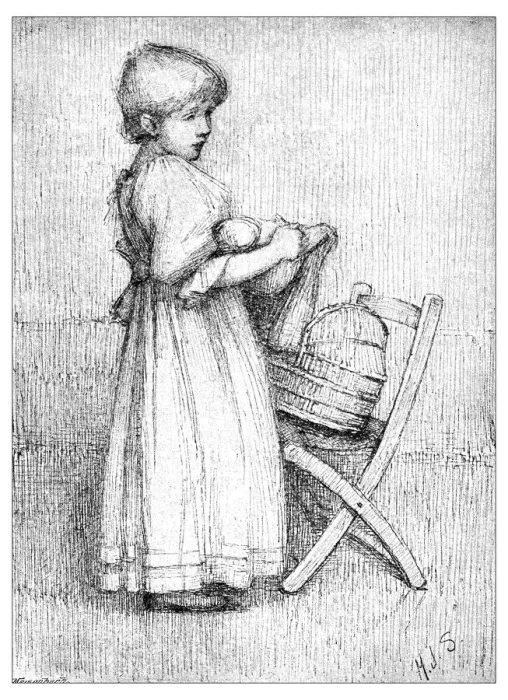 Framed Print : Antique childrens book comic illustration: little girl with doll