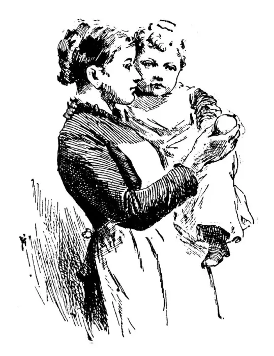 Framed Print : Antique childrens book comic illustration: mother and child