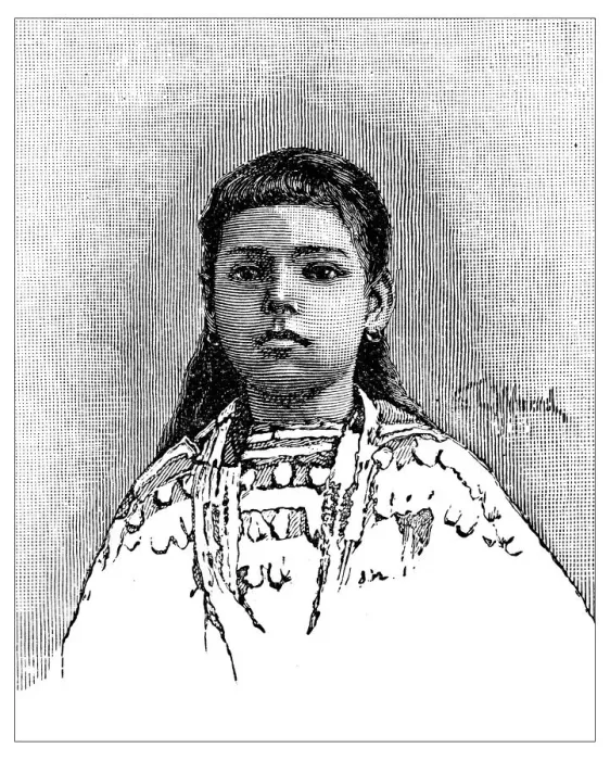 Framed Print : Antique childrens book comic illustration: native american girl