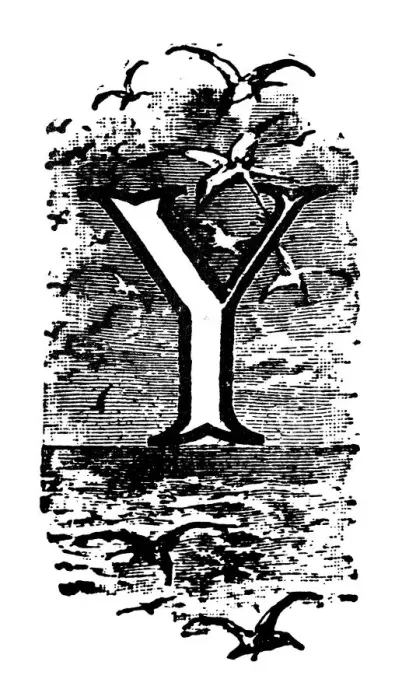 Framed Print : Antique childrens book comic illustration: Ornate letter Y