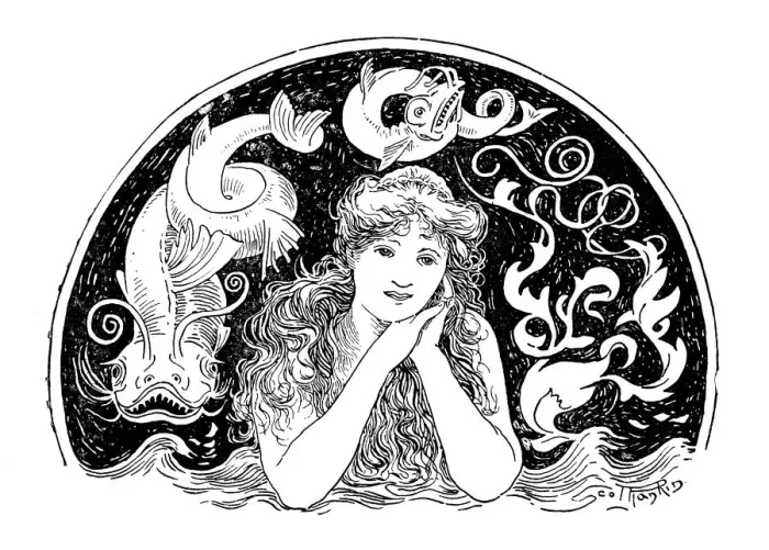Framed Print : Antique childrens book comic illustration: sea fairy Framed Print : Antique childrens book comic illustration: sea fairy