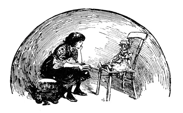 Framed Print : Antique childrens book comic illustration: woman with doll Framed Print : Antique childrens book comic illustration: woman with doll
