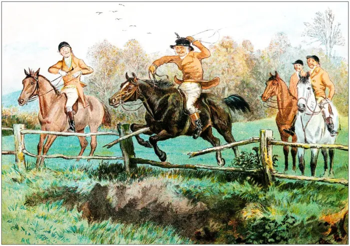 Framed Print : Antique color illustration by Randolph Caldecott: Hunting scene Framed Print : Antique color illustration by Randolph Caldecott: Hunting scene