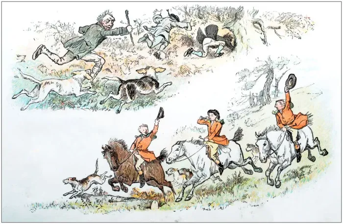 Framed Print : Antique color illustration by Randolph Caldecott: Hunting scene