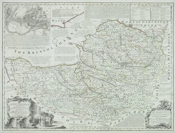 Framed Print : Antique county map of Somerset, England Framed Print : Antique county map of Somerset, England