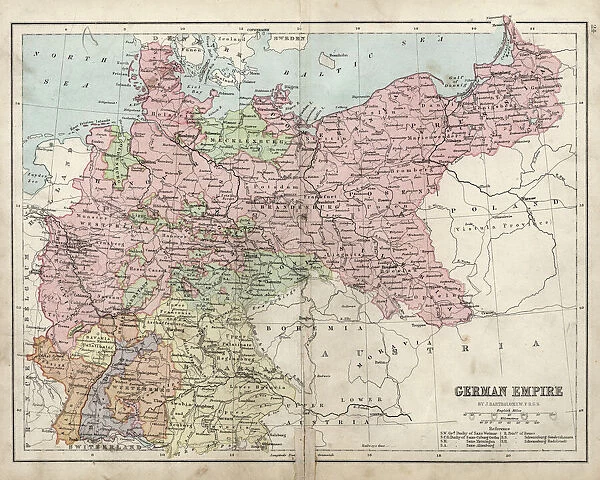 Antique damaged map of German Empire 19th Century
