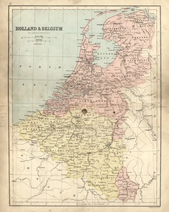 Framed Print : Antique damaged map of Holland & Belgium 19th Century Framed Print : Antique damaged map of Holland & Belgium 19th Century