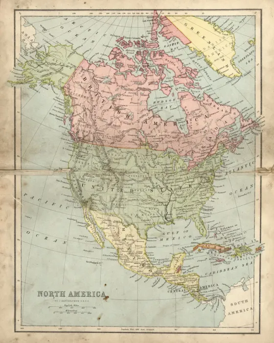 Framed Print : Antique damaged map of North America in the 19th Century Framed Print : Antique damaged map of North America in the 19th Century