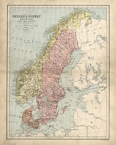 Antique damaged map of Swden Norway Denmark 19th Century