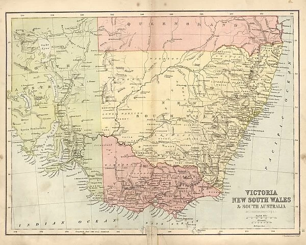 Antique damaged map of Victoria, New South Wales, 19th Century