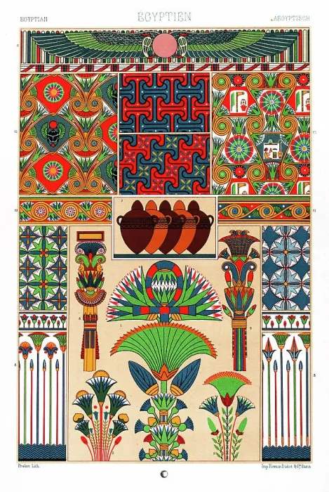 Framed Print : Antique Egyptian pattern Manuscripts Decoration by Racinet - Lithograph
