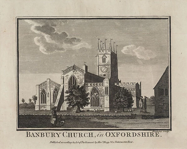 Antique engraving of Banbury Church Oxfordshire 1786