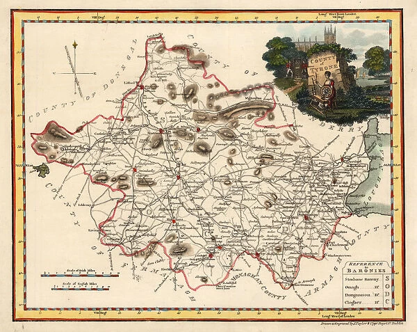 Antique Engraving of County of Tyrone in Ireland