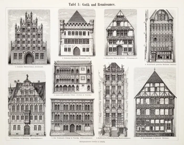 Framed Print : Antique European Buildings engraving 1897 Framed Print : Antique European Buildings engraving 1897