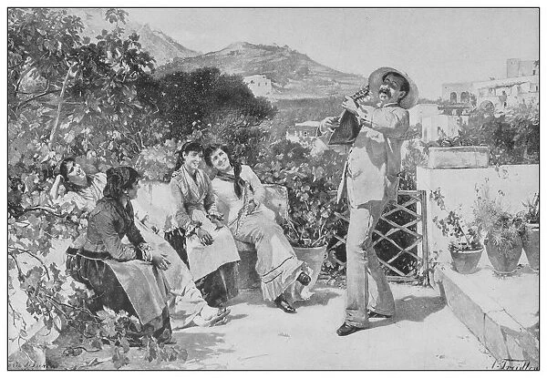 Antique famous painting from the 19th century: At Ischia by A Traidler