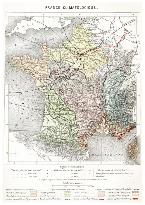 Framed Print : Antique French map of Climate France Framed Print : Antique French map of Climate France