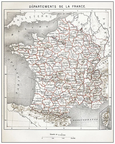 Antique French map of Departments of France