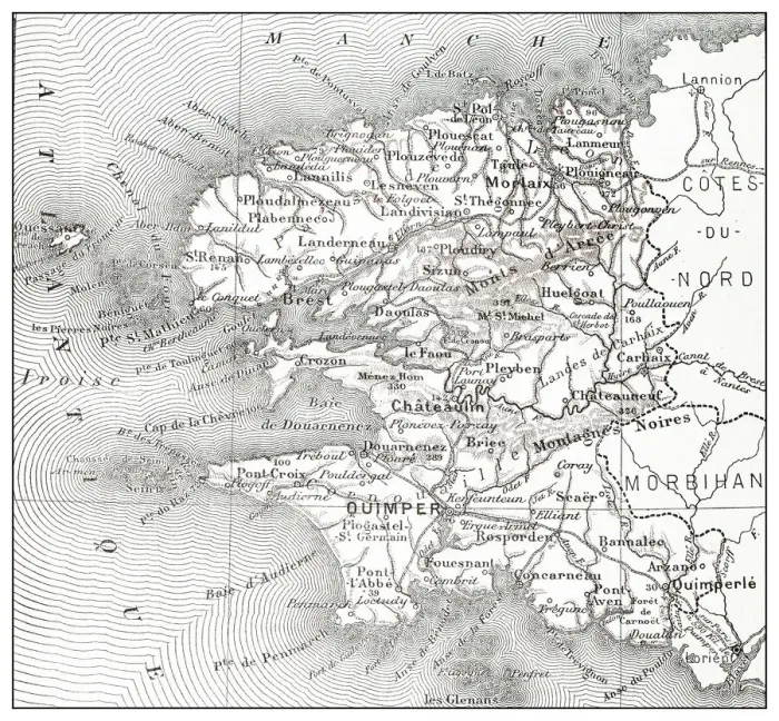 Framed Print : Antique French map of FinistA┼íre (dA©partement) Framed Print : Antique French map of FinistA┼íre (dA©partement)