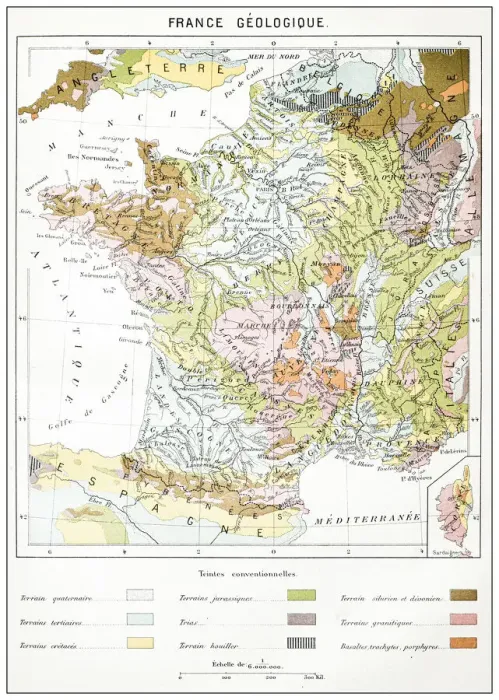Framed Print : Antique French map of Geology France Framed Print : Antique French map of Geology France