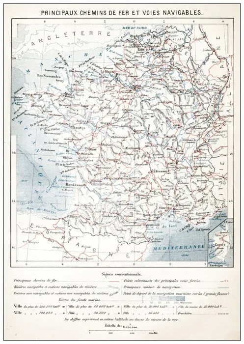 Framed Print : Antique French map of Railways, River and Canals France Framed Print : Antique French map of Railways, River and Canals France