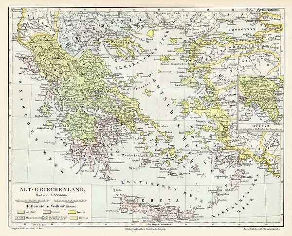Antique Greece empire map 1895