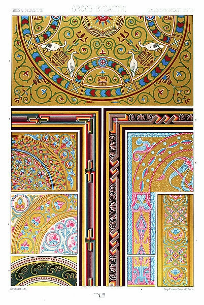 Antique Greek Byzantine Empire pattern Manuscripts Decoration by Racinet - Lithograph