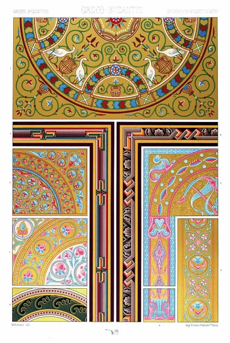 Framed Print : Antique Greek Byzantine Empire pattern Manuscripts Decoration by Racinet - Lithograph Framed Print : Antique Greek Byzantine Empire pattern Manuscripts Decoration by Racinet - Lithograph