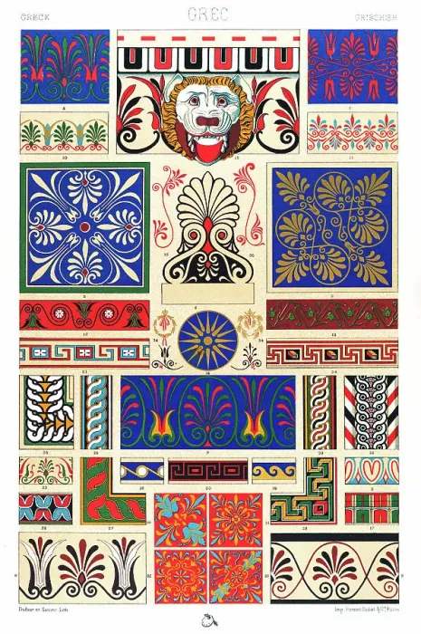 Framed Print : Antique Greek pattern Manuscripts Decoration by Racinet - Lithograph Framed Print : Antique Greek pattern Manuscripts Decoration by Racinet - Lithograph