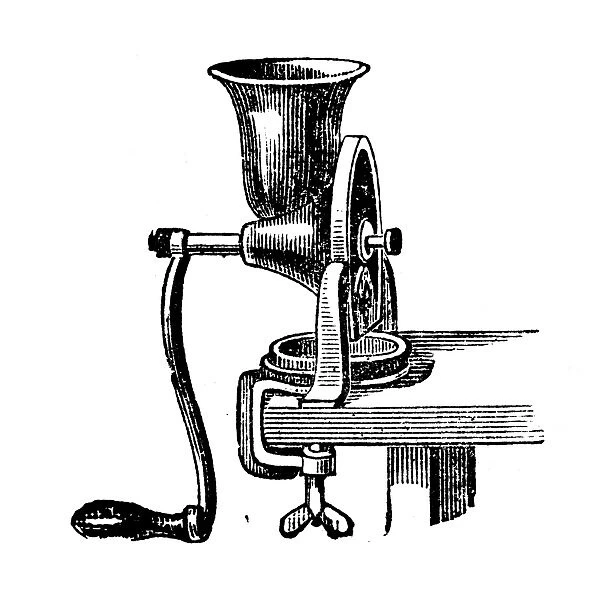 Antique household book engraving illustration: Coffee mill