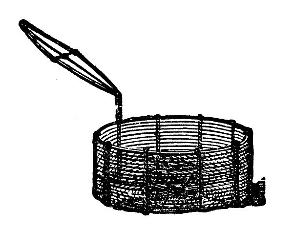 Antique household book engraving illustration: Wire frying basket