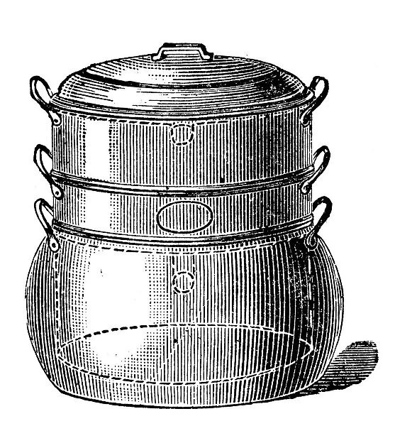 Antique household book engraving illustration: Cooking pan