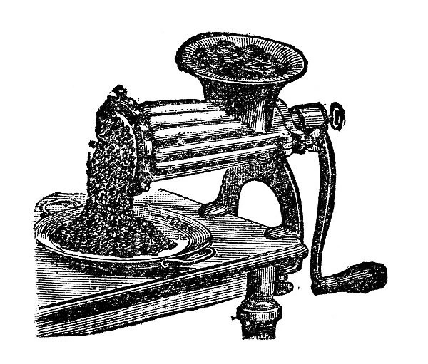Antique household book engraving illustration: Meat chopper