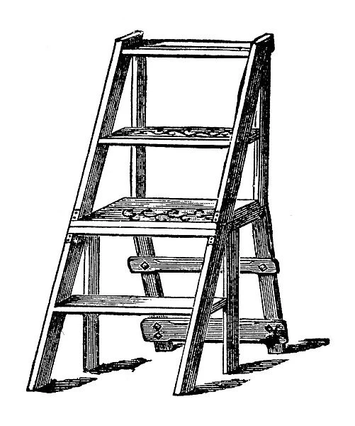 Antique household book engraving illustration: Step ladder