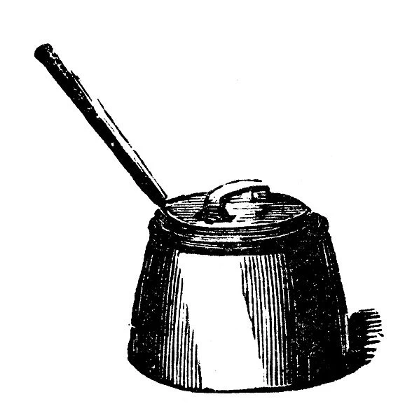 Antique household book engraving illustration: Block Tin Saucepan