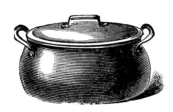 Antique household book engraving illustration: Boiling pot