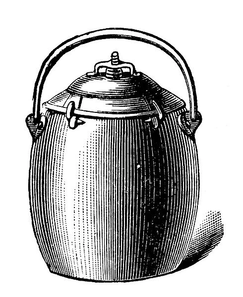 Antique household book engraving illustration: Cooking pan
