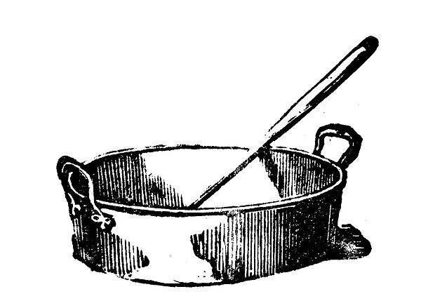 Antique household book engraving illustration: Preserving pan