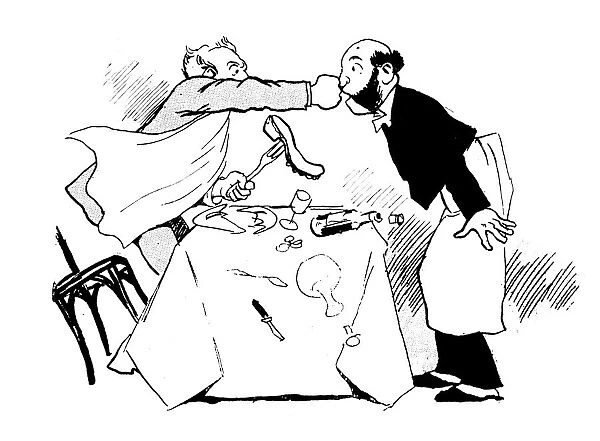 Antique humor cartoon illustration: Complaint